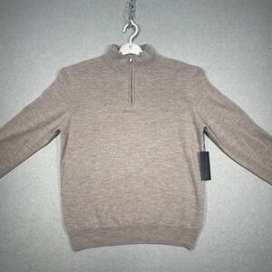Christian Lacroix Sweater Mens Medium Taupe 100% Extra Fine Merino Wool 1/4 Zip